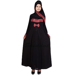 Designer abaya- Islamic dress with Red jaccard print